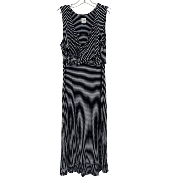 Cabi stripe launch maxi dress women's size medium sleeveless knit blue white - Picture 1 of 8